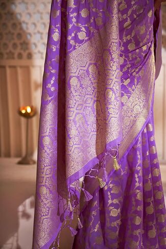 Vardha Saree for Women Faux Georgette Banarasi Art Silk Woven Saree | Indian Diwali Wedding Gift Sari & Unstitched Blouse in Saudi Arabia