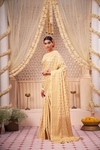 Vardha Saree for Women Faux Georgette Banarasi Art Silk Woven Saree | Indian Diwali Wedding Gift Sari & Unstitched Blouse in Saudi Arabia