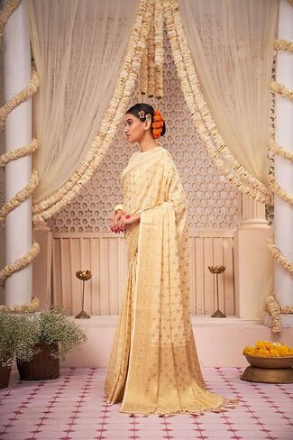 Vardha Saree for Women Faux Georgette Banarasi Art Silk Woven Saree | Indian Diwali Wedding Gift Sari & Unstitched Blouse in Saudi Arabia