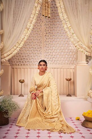 Vardha Saree for Women Faux Georgette Banarasi Art Silk Woven Saree | Indian Diwali Wedding Gift Sari & Unstitched Blouse in Saudi Arabia