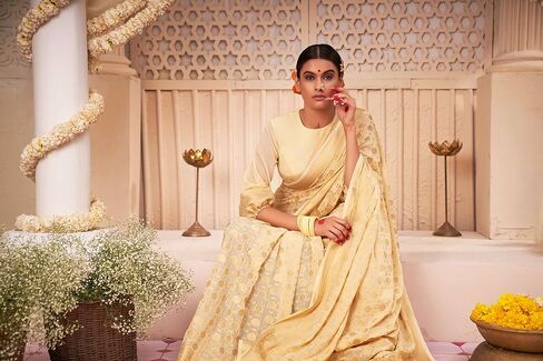 Vardha Saree for Women Faux Georgette Banarasi Art Silk Woven Saree | Indian Diwali Wedding Gift Sari & Unstitched Blouse in Saudi Arabia