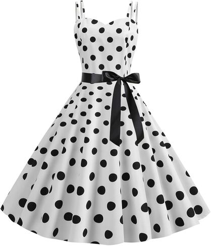 Women Vintage Polka Dots Dress 1950s Spaghetti Strap A-Line Summer Swing Dress Audrey Retro Cocktail Party Dresses in Saudi Arabia