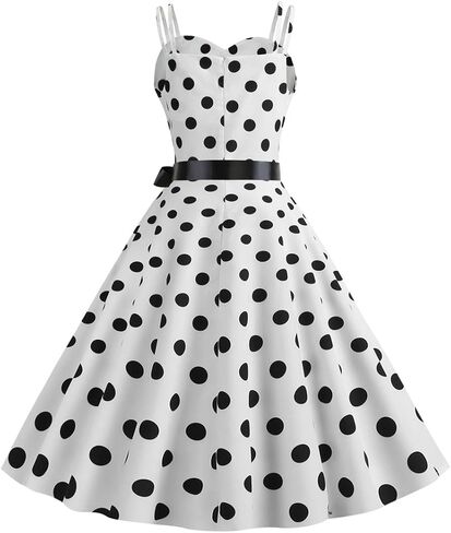 Women Vintage Polka Dots Dress 1950s Spaghetti Strap A-Line Summer Swing Dress Audrey Retro Cocktail Party Dresses in Saudi Arabia