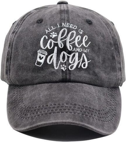 All I Need is Coffee and My Dogs Hat, Dog Dad & Mom Baseball Cap, Coffee Life Adjustable Distressed Denim in Kuwait