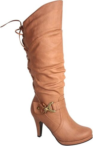 TOP Moda Womens Page-65 Knee High Round Toe Lace-Up Slouched High Heel Boots in Saudi Arabia