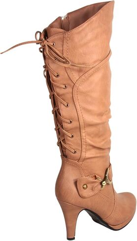 TOP Moda Womens Page-65 Knee High Round Toe Lace-Up Slouched High Heel Boots in Saudi Arabia