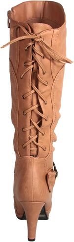 TOP Moda Womens Page-65 Knee High Round Toe Lace-Up Slouched High Heel Boots in Saudi Arabia