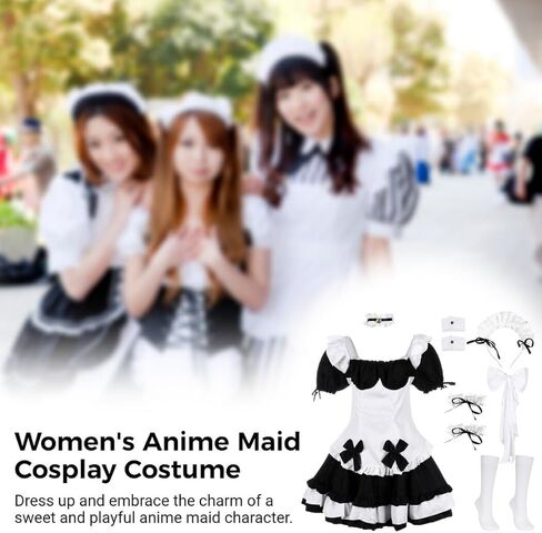 COYLINK Womens Anime Maid Cosplay Costume, Lolita Outfit Look, Anime Cosplay for Halloween, French Apron Fancy Dress with Stockings in Kuwait