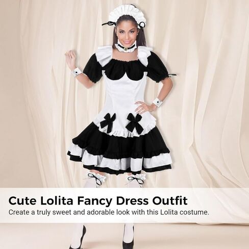 COYLINK Womens Anime Maid Cosplay Costume, Lolita Outfit Look, Anime Cosplay for Halloween, French Apron Fancy Dress with Stockings in Kuwait