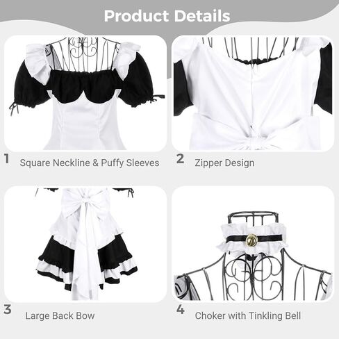 COYLINK Womens Anime Maid Cosplay Costume, Lolita Outfit Look, Anime Cosplay for Halloween, French Apron Fancy Dress with Stockings in Kuwait