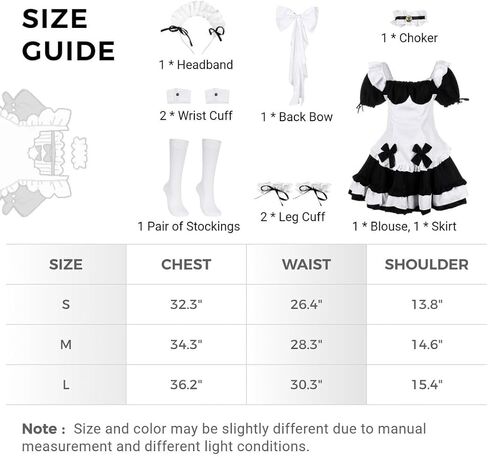 COYLINK Womens Anime Maid Cosplay Costume, Lolita Outfit Look, Anime Cosplay for Halloween, French Apron Fancy Dress with Stockings in Kuwait