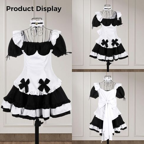 COYLINK Womens Anime Maid Cosplay Costume, Lolita Outfit Look, Anime Cosplay for Halloween, French Apron Fancy Dress with Stockings in Kuwait