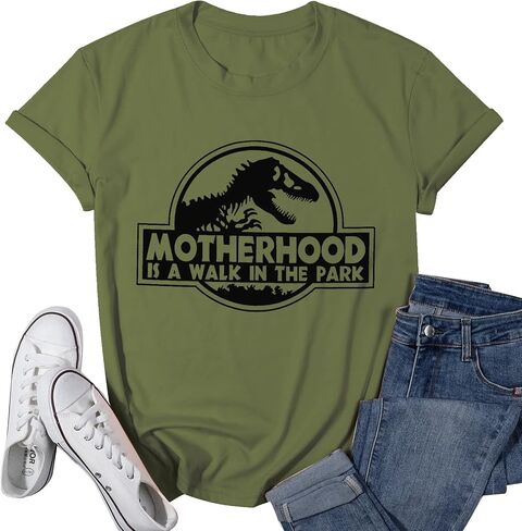 Mama Dinosaur Shirt Women Dinosaur Mom Graphic Shirts Motherhood is A Walk in The Park Tshirt Funny Mama Tee in Saudi Arabia