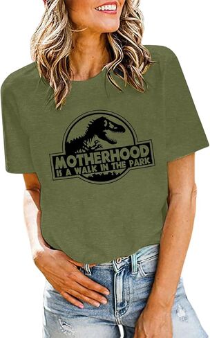 Mama Dinosaur Shirt Women Dinosaur Mom Graphic Shirts Motherhood is A Walk in The Park Tshirt Funny Mama Tee in Saudi Arabia