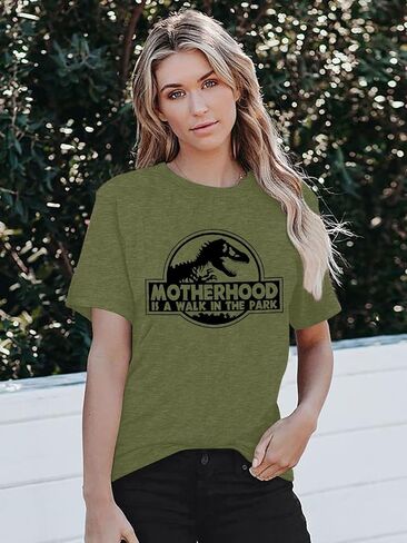 Mama Dinosaur Shirt Women Dinosaur Mom Graphic Shirts Motherhood is A Walk in The Park Tshirt Funny Mama Tee in Saudi Arabia