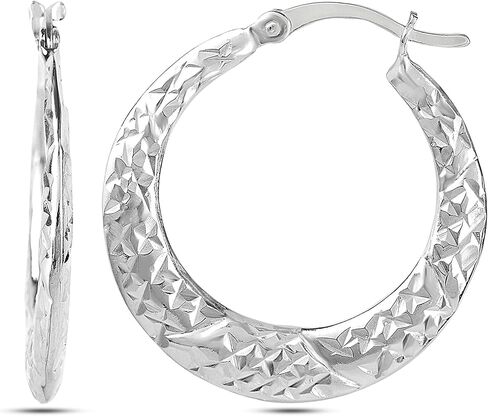 LeCalla 925 Sterling Silver Hoops Earring Diamond-Cut Textured Click-Top Lightweight Round Hoop Earrings for Women in Kuwait