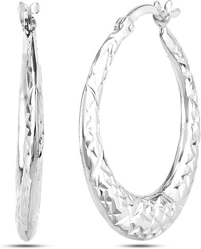 LeCalla 925 Sterling Silver Hoops Earring Diamond-Cut Textured Click-Top Lightweight Round Hoop Earrings for Women in Kuwait