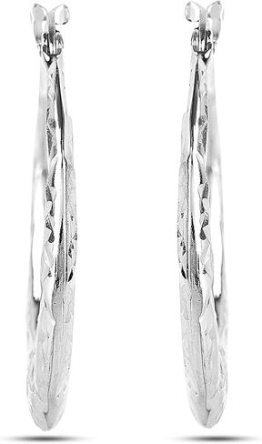 LeCalla 925 Sterling Silver Hoops Earring Diamond-Cut Textured Click-Top Lightweight Round Hoop Earrings for Women in Kuwait