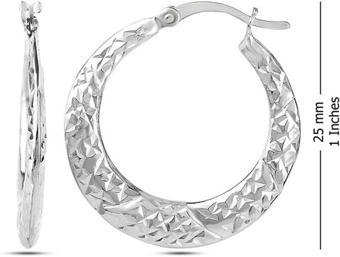 LeCalla 925 Sterling Silver Hoops Earring Diamond-Cut Textured Click-Top Lightweight Round Hoop Earrings for Women in Kuwait