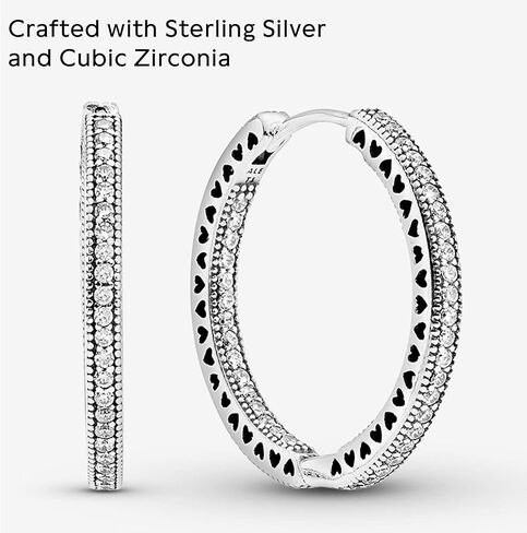 PANDORA Sparkle & Hearts Hoop Earrings - Elegant Earrings for Women - Great Gift for Her - Made with Sterling Silver & Cubic Zirconia in Saudi Arabia