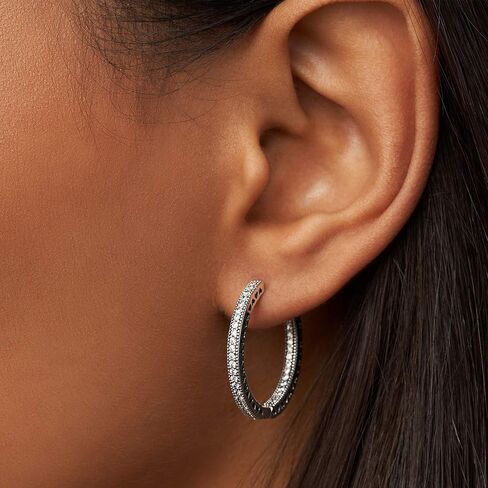 PANDORA Sparkle & Hearts Hoop Earrings - Elegant Earrings for Women - Great Gift for Her - Made with Sterling Silver & Cubic Zirconia in Saudi Arabia
