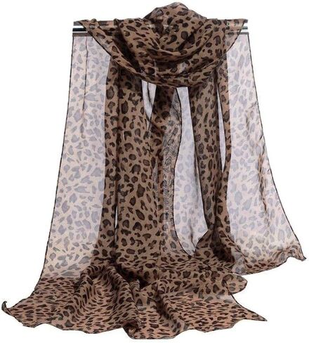 Long Medium Rectangle Sheer Chiffon Black Tan Brown Leopard Cheetah Animal Print Scarf Women's Scarves Hijab Shawl Pashmina Headband Bandana 19" in wide x 62" in long in Saudi Arabia