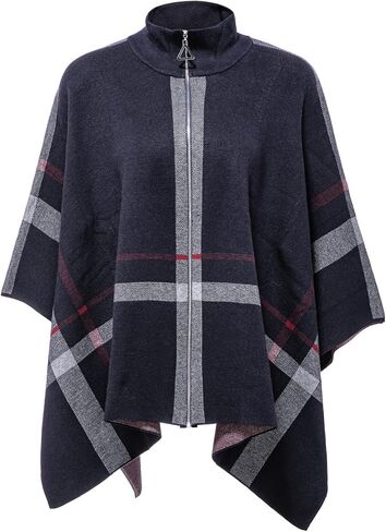 GRAN ORIENTE Women's Warm Shawl Wrap Fashion Blanket Scarf Open Front Knitted Sweater Cardigan Wraps Plaid Cloak for Winter in Kuwait