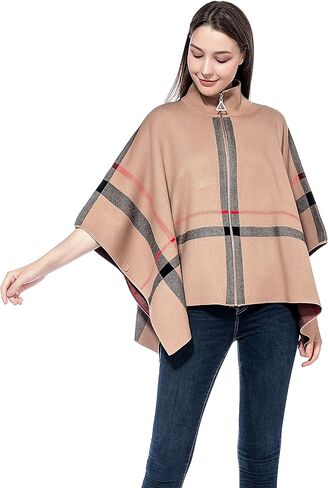 GRAN ORIENTE Women's Warm Shawl Wrap Fashion Blanket Scarf Open Front Knitted Sweater Cardigan Wraps Plaid Cloak for Winter in Kuwait