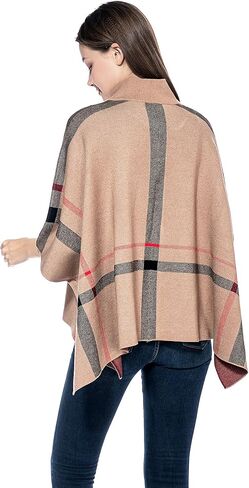 GRAN ORIENTE Women's Warm Shawl Wrap Fashion Blanket Scarf Open Front Knitted Sweater Cardigan Wraps Plaid Cloak for Winter in Kuwait