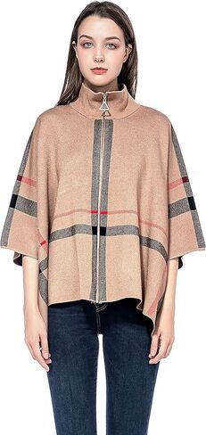 GRAN ORIENTE Women's Warm Shawl Wrap Fashion Blanket Scarf Open Front Knitted Sweater Cardigan Wraps Plaid Cloak for Winter in Kuwait