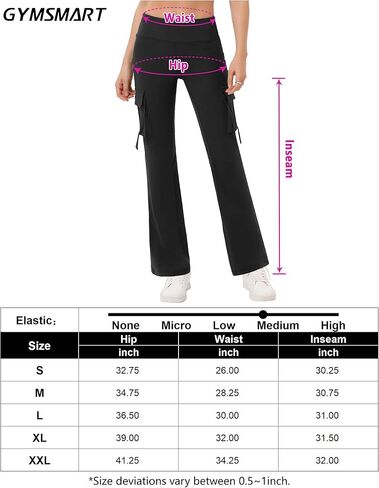 GymSmart Mid Waisted Yoga Cargo Pants for Women Stretch Bootcut Casual Pants in Kuwait