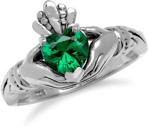 Silvershake Heart Gemstones Irish Celtic Claddagh 925 Sterling Silver Love Loyalty and Friendship Ring Jewelry for Women in Kuwait