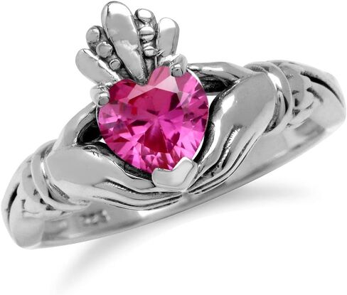 Silvershake Heart Gemstones Irish Celtic Claddagh 925 Sterling Silver Love Loyalty and Friendship Ring Jewelry for Women in Kuwait