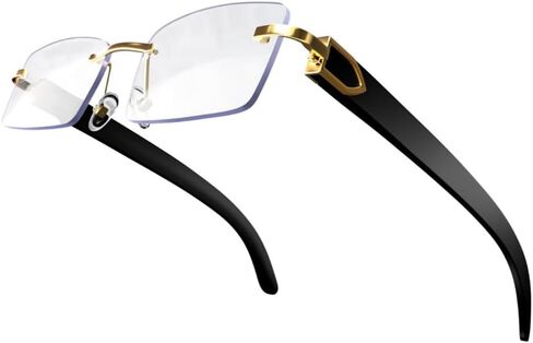 Street Knitted Men's Rimless Gold Frame Black Woodgrain Vintage Clear Lens Glasses in Saudi Arabia