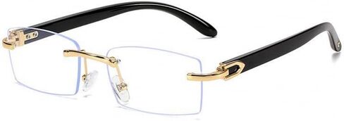 Street Knitted Men's Rimless Gold Frame Black Woodgrain Vintage Clear Lens Glasses in Saudi Arabia