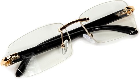 Street Knitted Men's Rimless Gold Frame Black Woodgrain Vintage Clear Lens Glasses in Saudi Arabia