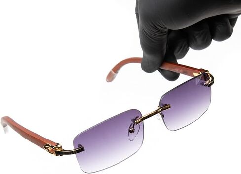 Street Knitted Mens Retro Vintage Woodgrain Gold Frame Purple Tint Hip Hop Sunglasses in Saudi Arabia