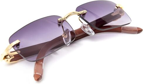 Street Knitted Mens Retro Vintage Woodgrain Gold Frame Purple Tint Hip Hop Sunglasses in Saudi Arabia