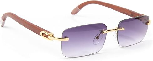 Street Knitted Mens Retro Vintage Woodgrain Gold Frame Purple Tint Hip Hop Sunglasses in Saudi Arabia
