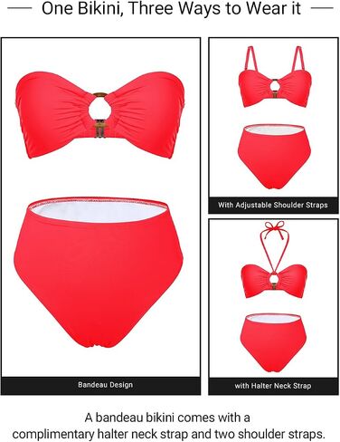 Holipick Women's Bandeau Bikini Set High Waisted Bathing Suits O Ring Halter Bikini Tops Two Piece Swimsuit in Saudi Arabia