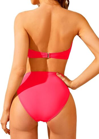 Holipick Women's Bandeau Bikini Set High Waisted Bathing Suits O Ring Halter Bikini Tops Two Piece Swimsuit in Saudi Arabia