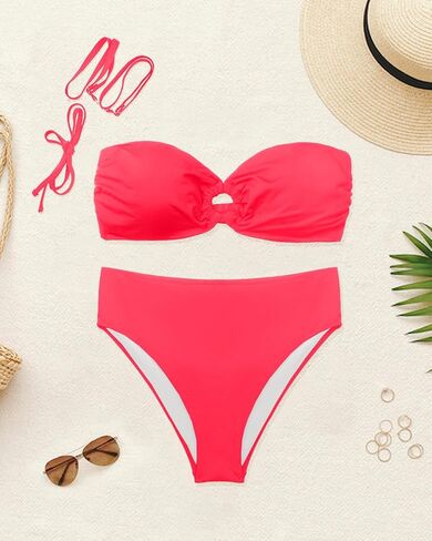 Holipick Women's Bandeau Bikini Set High Waisted Bathing Suits O Ring Halter Bikini Tops Two Piece Swimsuit in Saudi Arabia