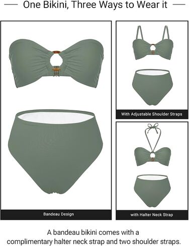 Holipick Women's Bandeau Bikini Set High Waisted Bathing Suits O Ring Halter Bikini Tops Two Piece Swimsuit in Saudi Arabia