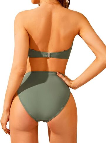 Holipick Women's Bandeau Bikini Set High Waisted Bathing Suits O Ring Halter Bikini Tops Two Piece Swimsuit in Saudi Arabia