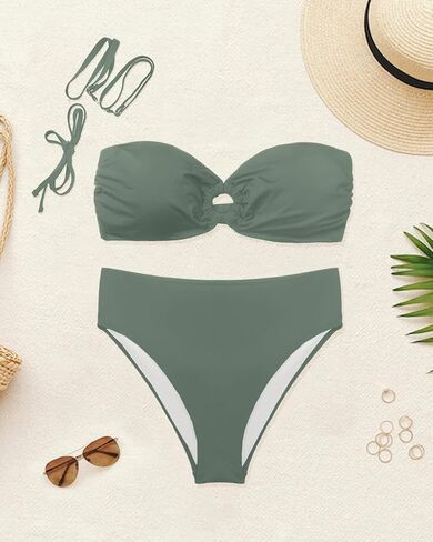 Holipick Women's Bandeau Bikini Set High Waisted Bathing Suits O Ring Halter Bikini Tops Two Piece Swimsuit in Saudi Arabia