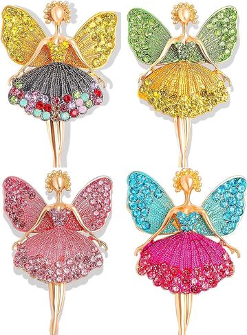 4 قطع دبابيس بروش فراشة للنساء الفراشة الفراشة الجنية راقصة الباليه بروش حجر الراين المينا بروش للمرأة الأزياء, سبيكة صلب, حجر الراين in Kuwait