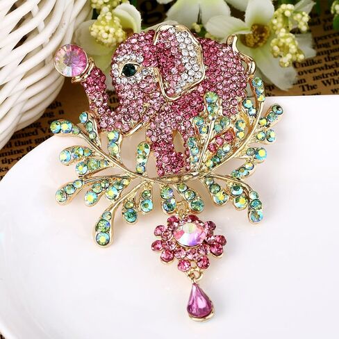 EVER FAITH Women's Austrian Crystal Rhinestone Adorable Animal Elephant Teardrop Brooch Gold-Tone in Saudi Arabia