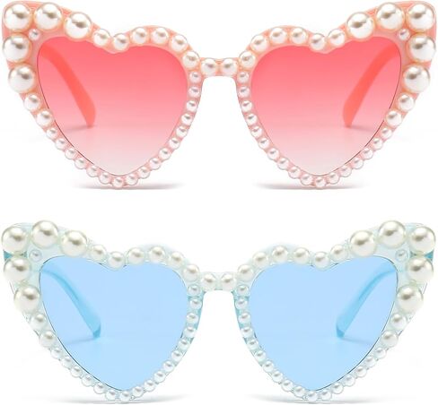 LJCZKA Luxury Love Pearl Sunglasses Women Heart Shaped Cat Eye Sun Glasses Party Festival Shimmering Bling Eyewear in Kuwait