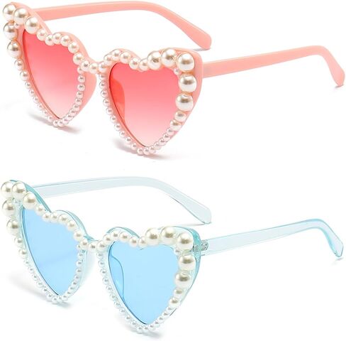 LJCZKA Luxury Love Pearl Sunglasses Women Heart Shaped Cat Eye Sun Glasses Party Festival Shimmering Bling Eyewear in Kuwait