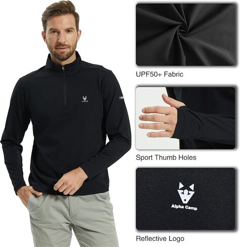 قمصان التمرين للرجال بعامل حماية من أشعة الشمس 50+ للحماية من الشمس، قمصان بأكمام طويلة وسحاب للصيد والجري in Kuwait